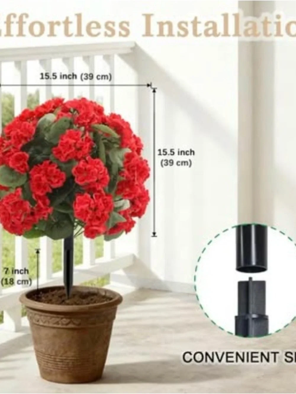 New Set of 2 Artificial Geranium Topiary Trees UV Resistant Outdoor / Indoor